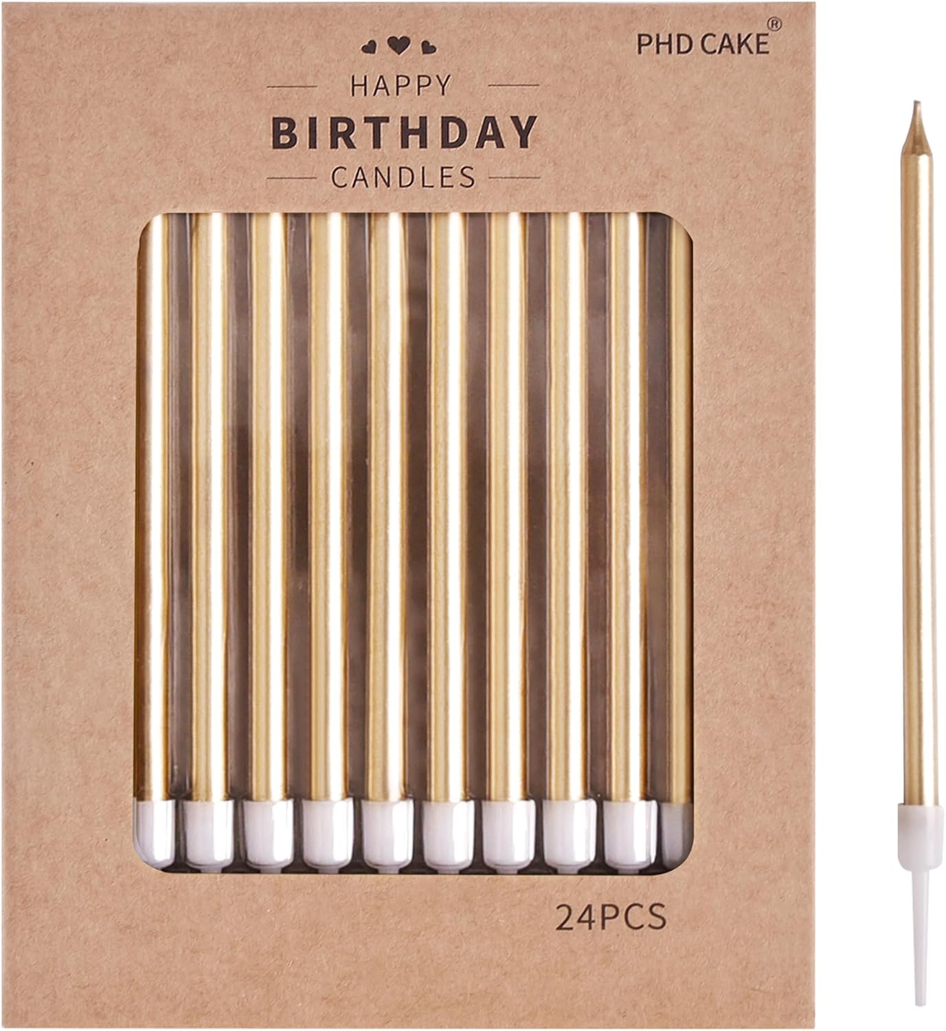 PHD CAKE Champagne Gold Long Thin Metallic Birthday Candles, Cake Candles, Birthday Parties, Wedding Decorations, Party Candles