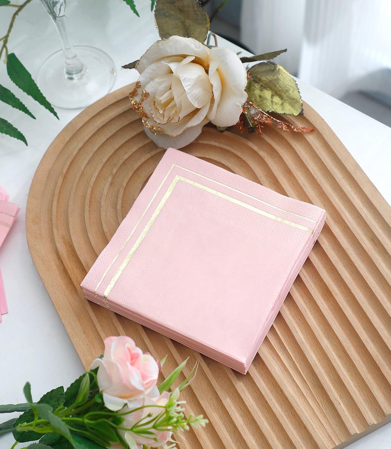 100 PK Gold Napkins - 4 Assorted Designs - 3-Ply Cocktail Napkins Folded 5 x 5 Inches Bar Napkins Disposable Party Napkins Paper Napkins Dinner for Wedding Baby Shower Birthday Graduation 2023
