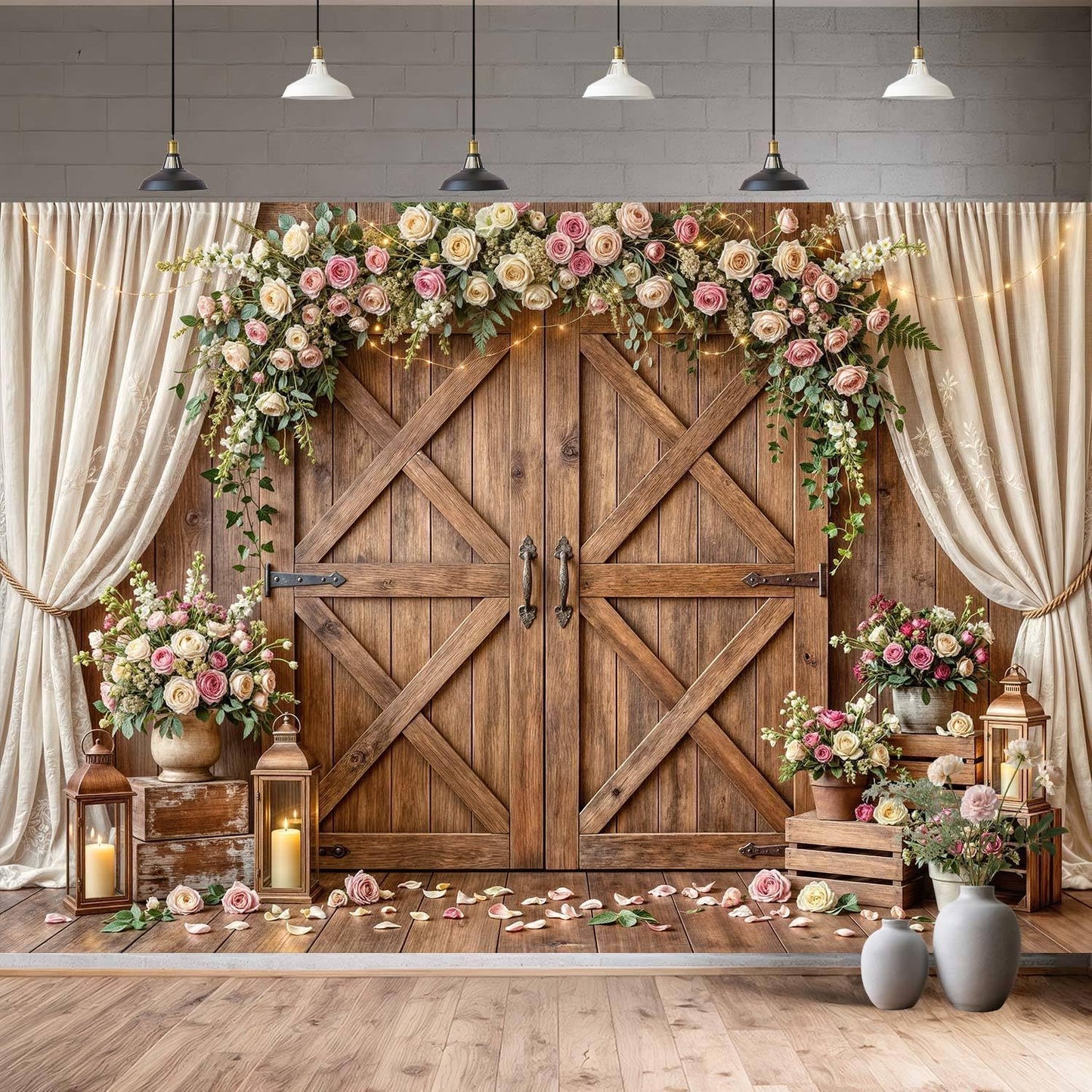 10x8ft Country Wedding Photography Backdrop Rustic Barn Door Photography Backdrop Farmhouse Pink Flower Cabin Wooden Birthday Baby Shower Wedding Bridal Party Banner Photo Booth Props Background