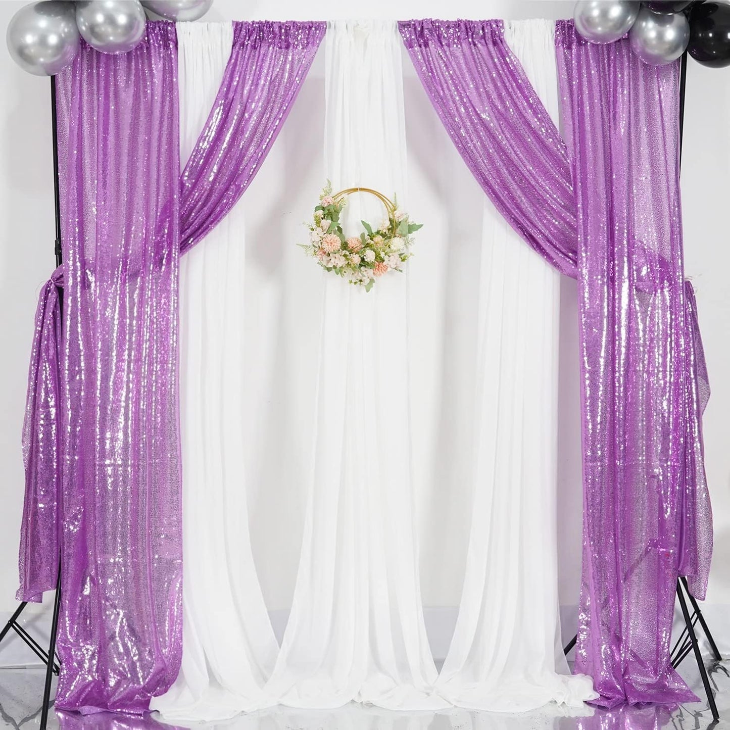 Poise3EHome Black Sequin Backdrop Curtains, 2 Panels 2FTx8FT Glitter Photo Booth Backdrop for Halloween Birthday Bachelorette Wednesday Twilight Party Decorations