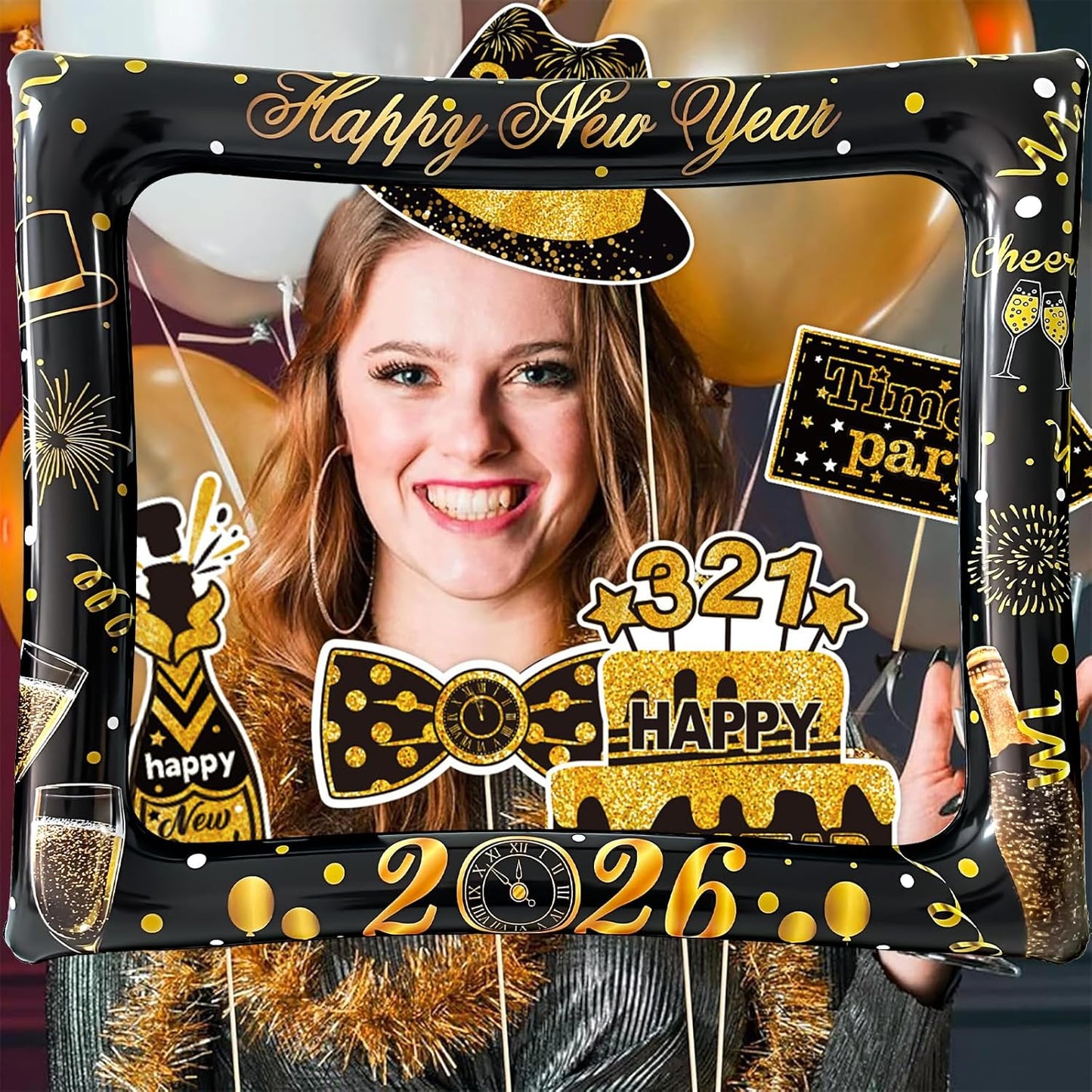 Hawaiian Photo Booth Props & Inflatable Frame, 30Pcs Luau Photobooth Props with Large Inflatable Inflatable Selfie Picture Frame for Summer Tropical Aloha Luau Party Selfie Supplies