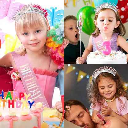 COCIDE Birthday Girl Headband & Sash - Birthday Crown for Women & Girls Pink Glitter Letter Tiara Birth Day Decorations Accessories Gift for Her (A1 Pink)