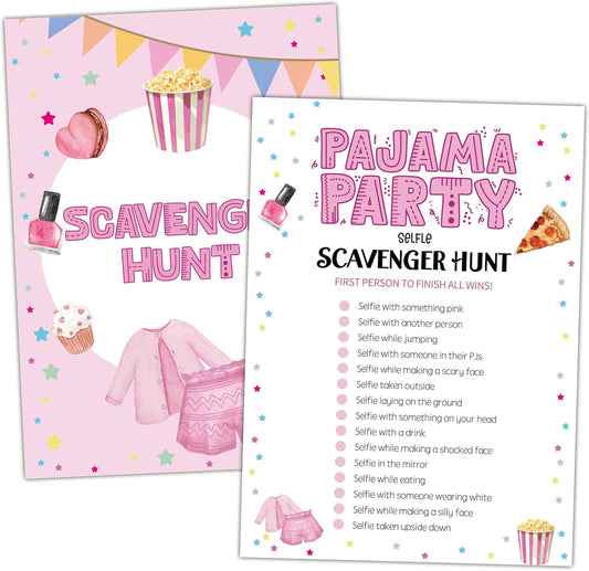 Slumber Party Games, Scavenger Hunt Sleepover Games for Adults, 30 Pajama Party Game Cards (5" X 7"), Women Sleepover Birthday Party Favors Decorations and Supplies -04