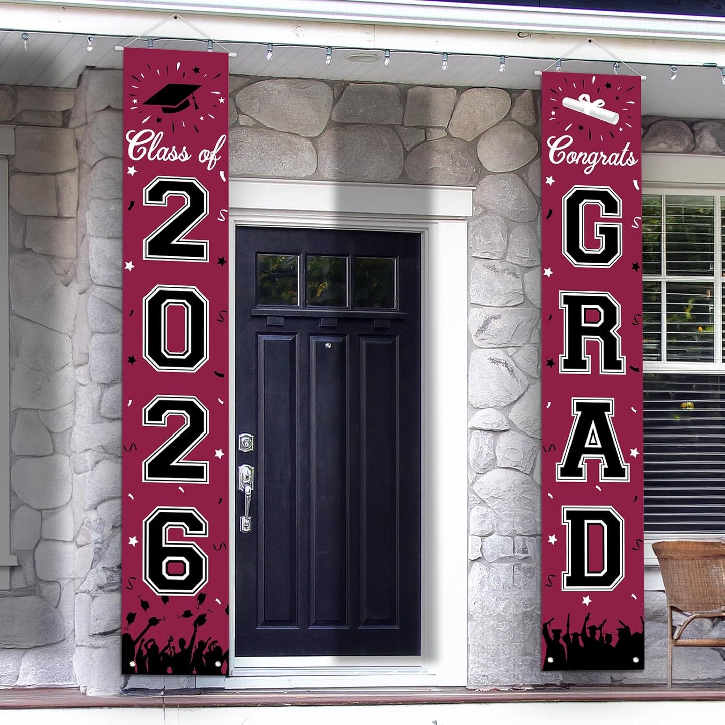 2026 Graduation Decorations, Graduation Banner Class of 2026, Hanging Congratulations/Congrats Grad Banner for Door and Porch, Party Decor - Black