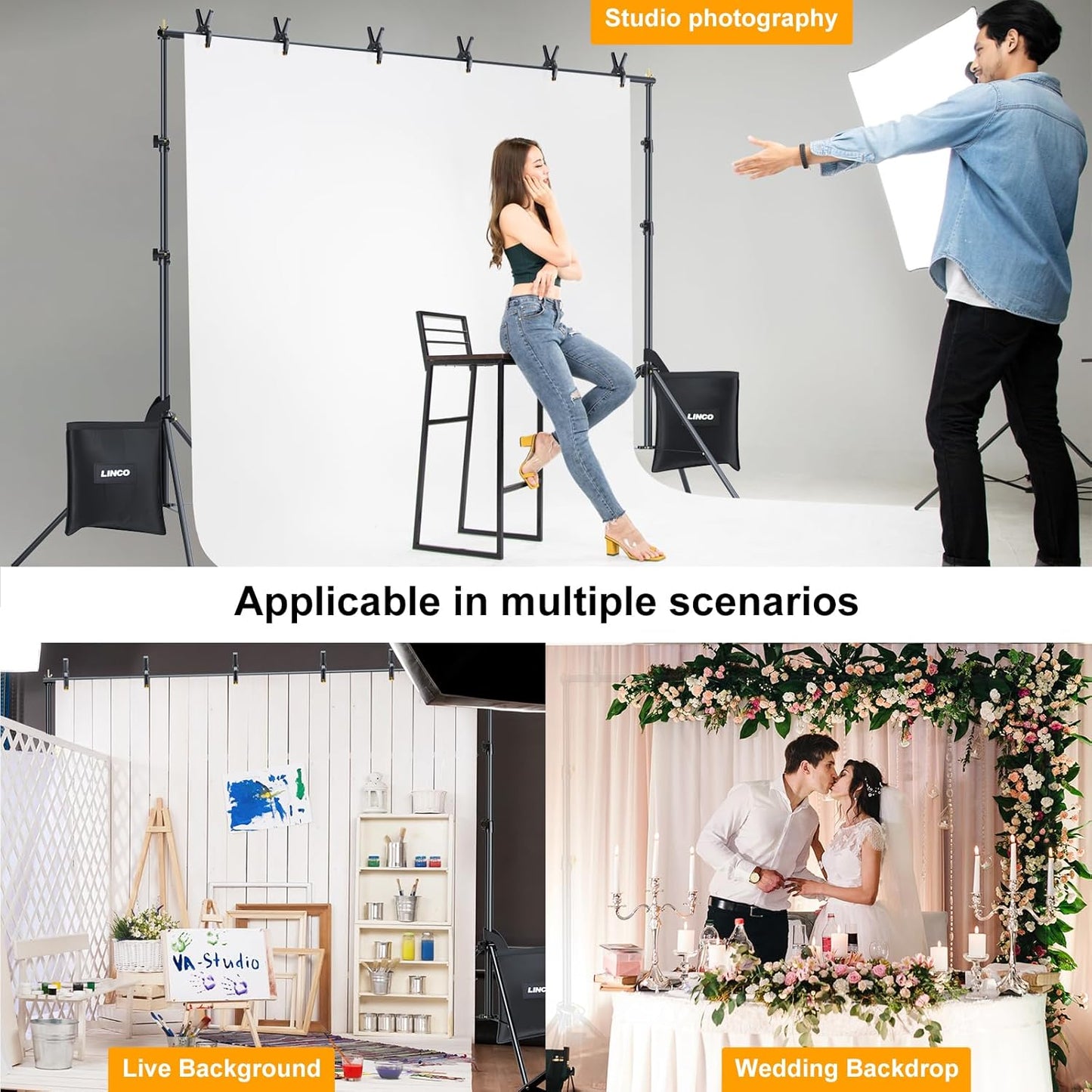 LINCO Lincostore Backdrop Stand for Parties Kit 10x7 ft Adjustable Back Drop Photography Studio Photo Background Support System with Clamps, Sand Bag, Carrying Bag 4172 4174 (10x7 ft)