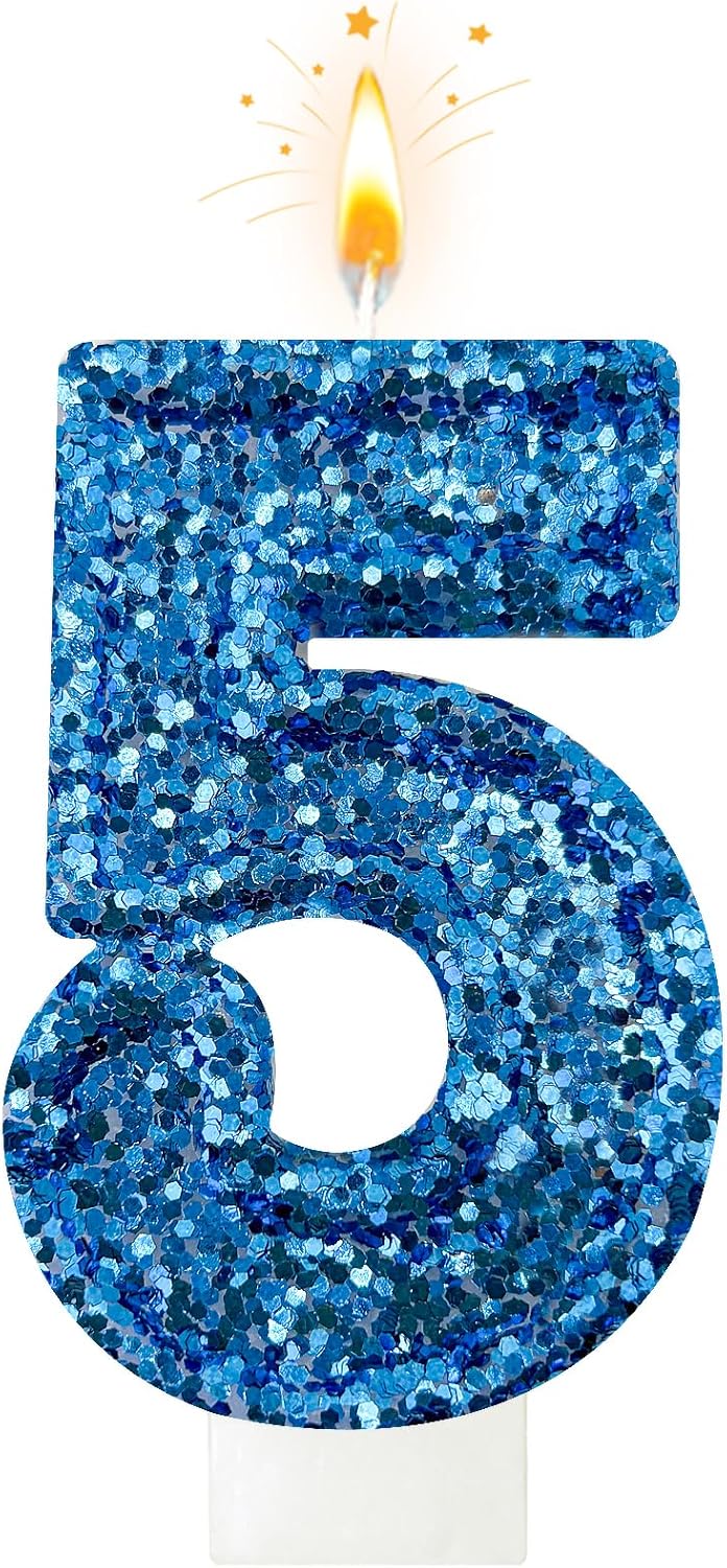 Birthday Number Candles, Glitter Number Candle Cake Decorations with Sequins, Cupcake Decorations for Girls, Women, Party Anniversary Celebrations (Number 6, Purple)