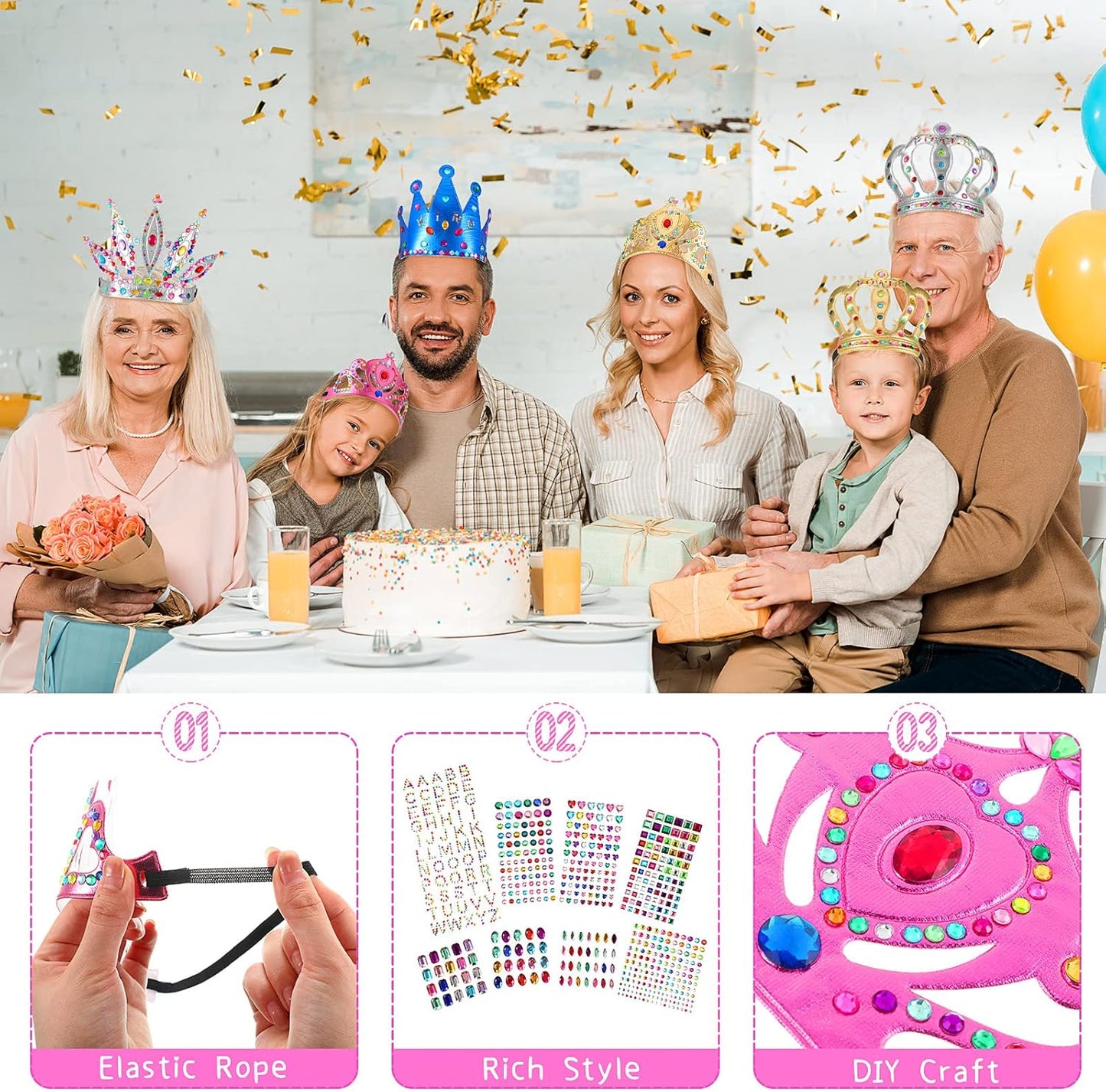 Civaner 17 Pcs Princess Party Crowns Set DIY Tiaras Making Kit for Kids with Diamond Stickers, Party Favors and Supplies