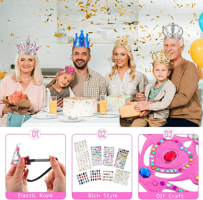 Civaner 17 Pcs Princess Party Crowns Set DIY Tiaras Making Kit for Kids with Diamond Stickers, Party Favors and Supplies