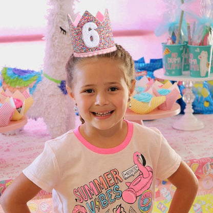 Rainbow Crown - 4th Birthday Party Glitter Crown, Kids Birthday Hats, Baby Photo Props, Little Girls Hair Accessories