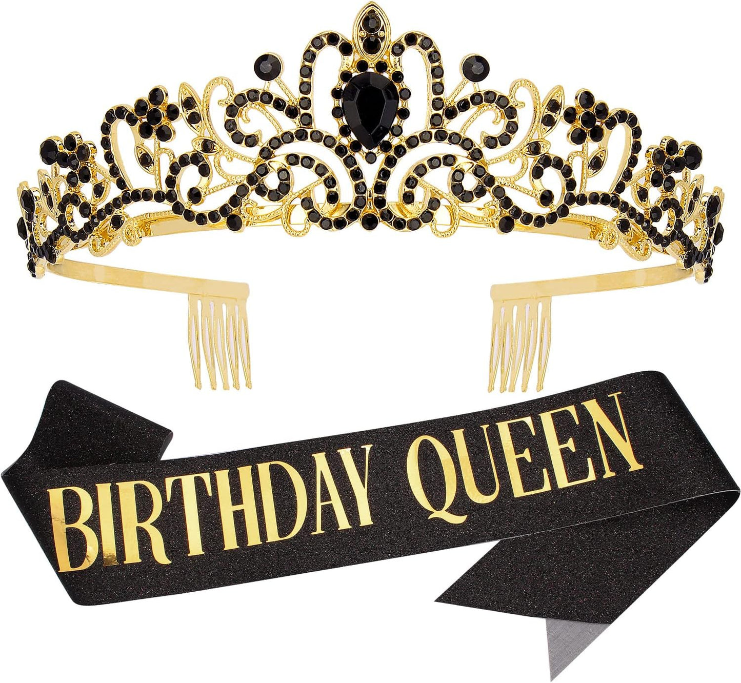 Happy Birthday Queen Tiara Crowns for Women, Red Sash, Party Favors Supplies Gift, 30th Decorations, Stuff Accessories