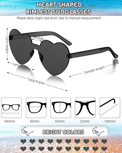 Frienda 20 Pairs Heart Shaped Sunglasses Rimless Candy Color Glasses for Women Men Party Favor