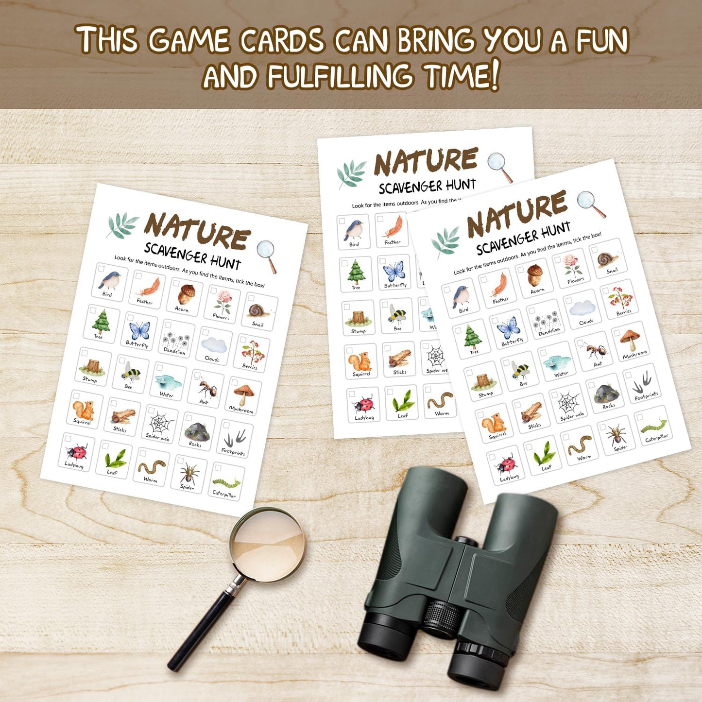 Insect Scavenger Hunt Cards Set of 30 Pcs, Nature Treasure Hunt Game for Family Friends, Outdoor Holiday Party Game Find and Seek Camping Activity -03