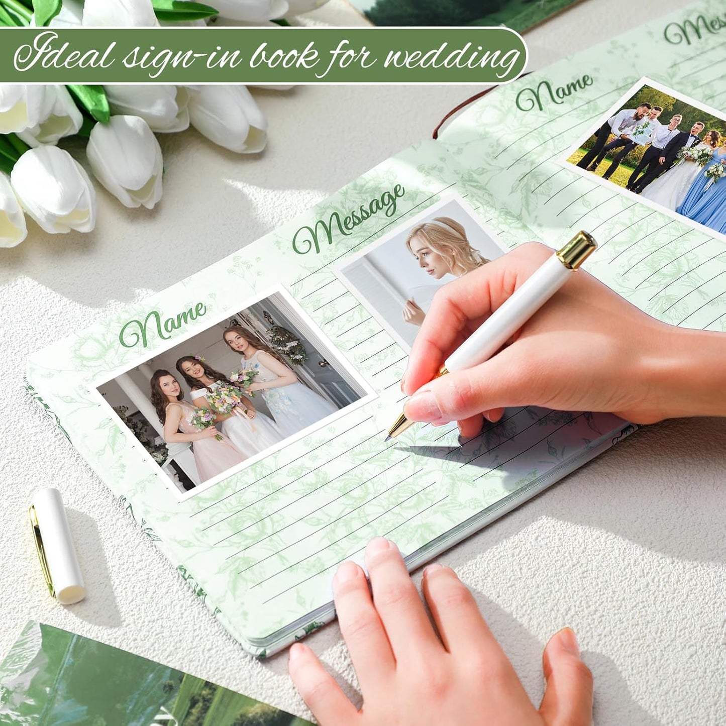 Panelee Wedding Guest Book with Pen Set Elegant Guest Sign in Books Bridal Shower Guestbook Beautiful Guest Book Wedding Reception Guestbook for Wedding (Flower, Blue)