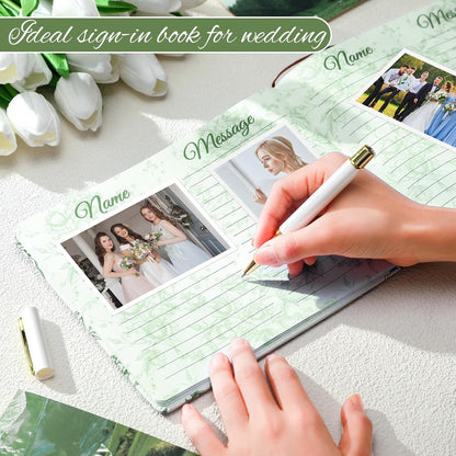 Panelee Wedding Guest Book with Pen Set Elegant Guest Sign in Books Bridal Shower Guestbook Beautiful Guest Book Wedding Reception Guestbook for Wedding (Flower, Blue)