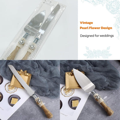 Wedding Cake Knife and Server Set - Vintage Design Stainless Steel Cake Cutter Set - Gifts for Wedding Anniversary Party Celebration