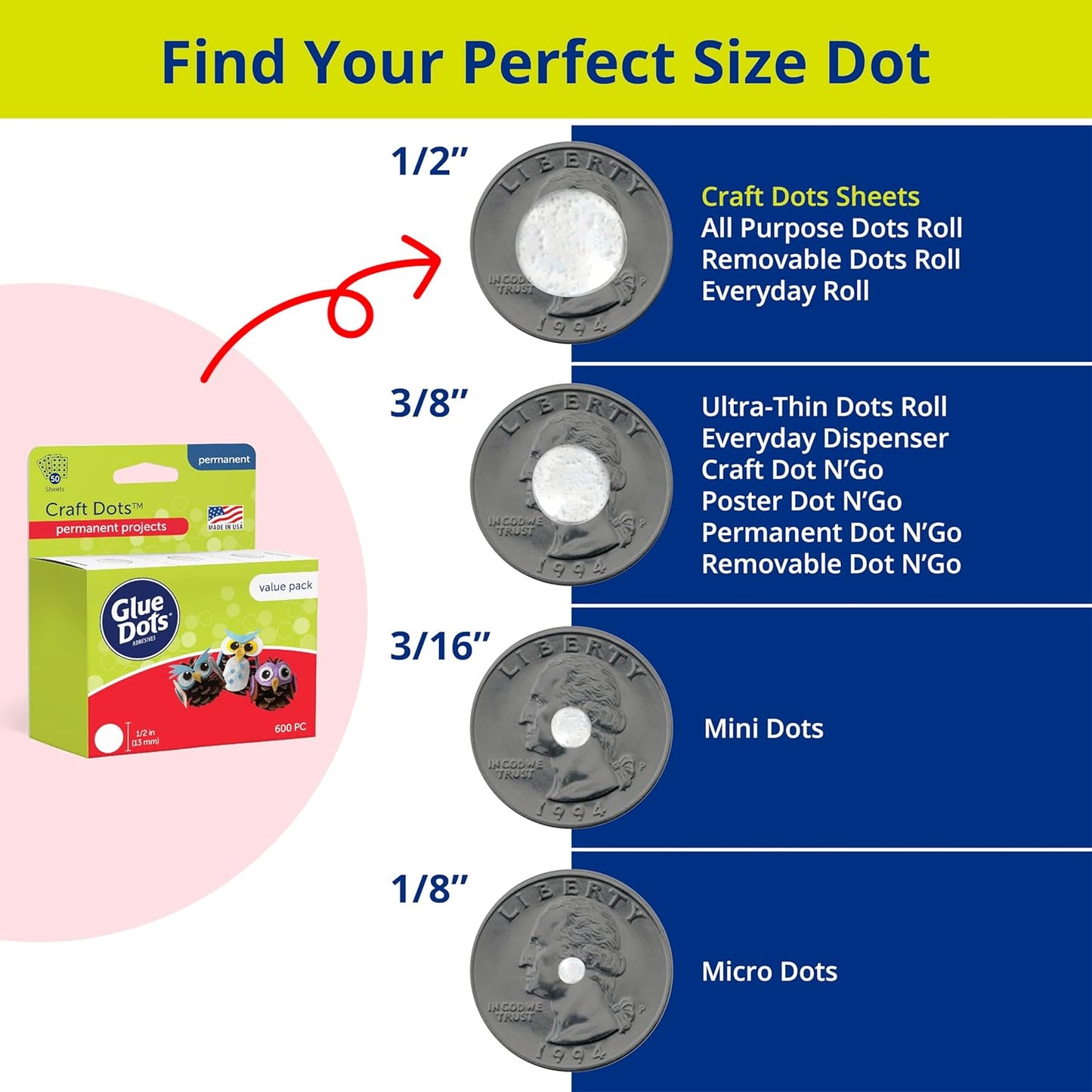 Glue Dots, Craft Dots, Double-Sided, 1/2", .5 Inch, 200 Dots, DIY Craft Glue Tape, Sticky Adhesive Glue Points, Liquid Hot Glue Alternative, Clear