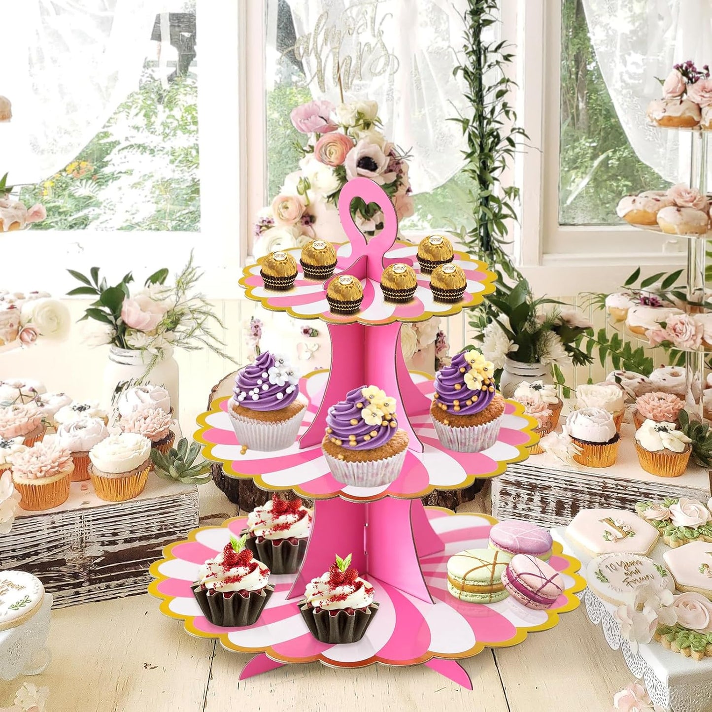Soleebee 3-Tier Cupcake Stand, Cardboard Cupcake Tower, Dessert Cup Cake Stand Tower for Birthday Wedding Party Decoration, Cupcake Tier Stand 1 Set (Black)