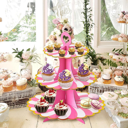 Soleebee 3-Tier Cupcake Stand, Cardboard Cupcake Tower, Dessert Cup Cake Stand Tower for Birthday Wedding Party Decoration, Cupcake Tier Stand 1 Set (Black)