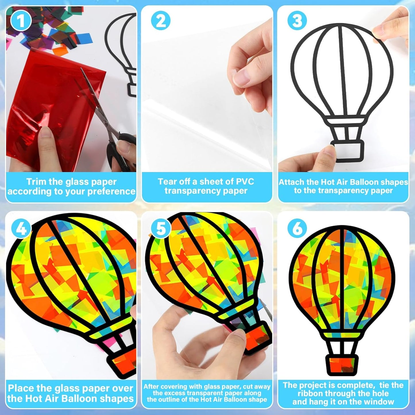 QOUBAI 32 Sets Stars Suncatchers Craft Back to School DIY Stained Glass Window Patriotic 4th of July Paper Craft Home School Classroom Decor Kid Birthday Gift Creative Art Activity Game - Colors A