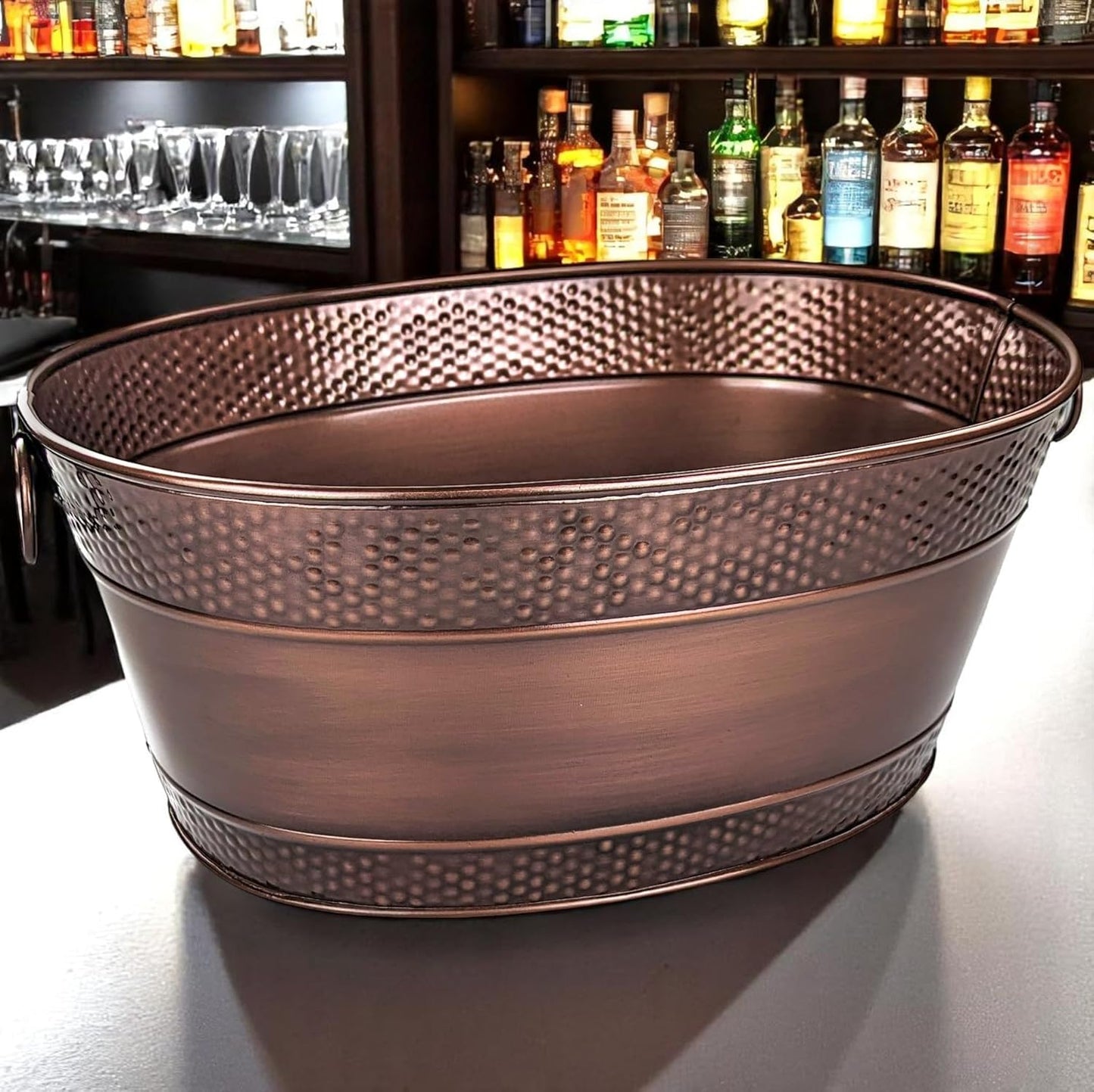 BREKX Galvanized Beverage Tub for Parties, Oval Drink Bucket with Handles, Colt Copper Finish Wine Cooler Bucket for Home Bar (15-Quarts, 16-Bottles), Long-Lasting for Years of Celebrations