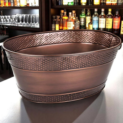 BREKX Galvanized Beverage Tub for Parties, Oval Drink Bucket with Handles, Colt Copper Finish Wine Cooler Bucket for Home Bar (15-Quarts, 16-Bottles), Long-Lasting for Years of Celebrations