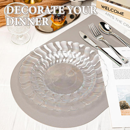 Lullaby 60PCS Ivory Scalloped Plastic Plates with Gold Rim, Disposable Elegant Plates Include 30pcs Dinner Plate 10.25", 30pcs Plastic Dessert Plate 7.5", Perfect for Wedding and Party