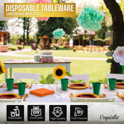 350 Pcs Black Plastic Plates For Party, Black Disposable Plates Set, 50 Of Each 9" Dinner Plate Set, 7" Dessert Plate, Cups, Napkins & Cutlery Plastic Dinnerware Set Exquisite