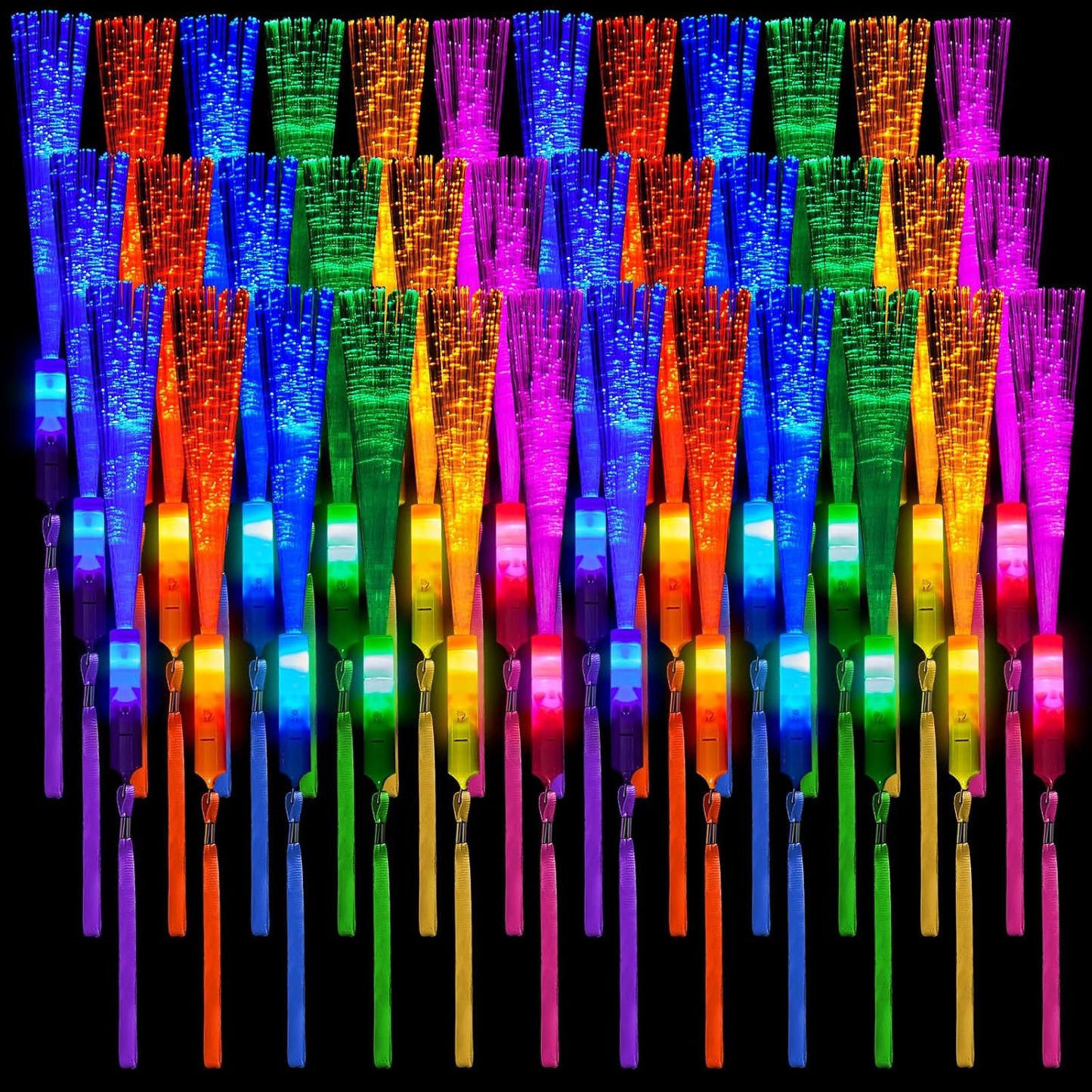 Skylety 36 Pcs Fiber Optic Wand, LED Fiber Optic Wand with 3 Light Modes, Glow Fibers Optics Sticks for Wedding Neon Party, New Year Party Favors, Bar Dj, Valentine's Day(Bright Color)