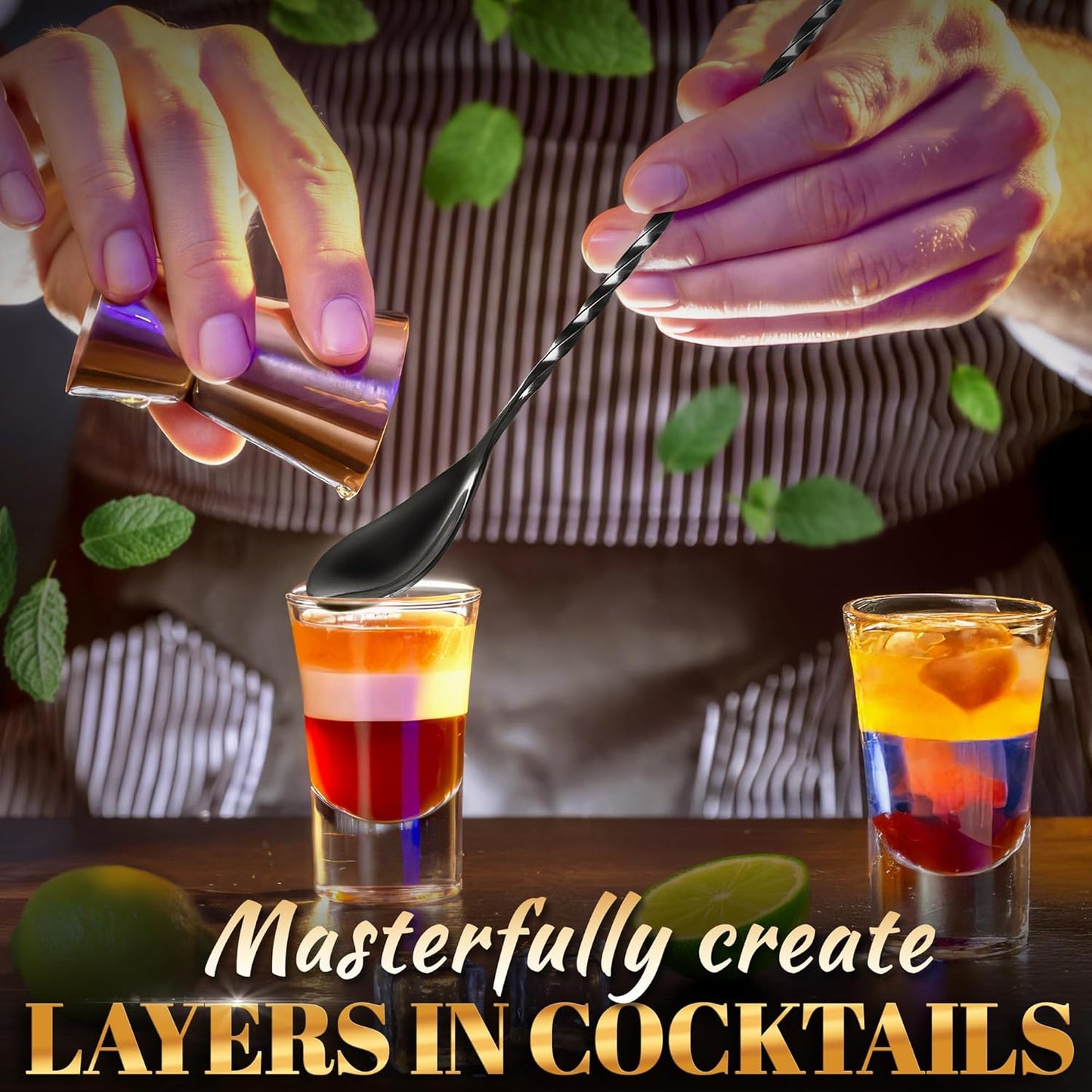 4 Pcs Bar Spoon Cocktail Mixing – Stirs Deep Glasses All the Way to the Bottom, Even Mixing & Easy Drink Layering – 12'' Long Balanced Stainless Steel Cocktail Stirrers for Drinks with Twisted Handle