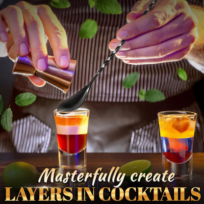 4 Pcs Bar Spoon Cocktail Mixing – Stirs Deep Glasses All the Way to the Bottom, Even Mixing & Easy Drink Layering – 12'' Long Balanced Stainless Steel Cocktail Stirrers for Drinks with Twisted Handle
