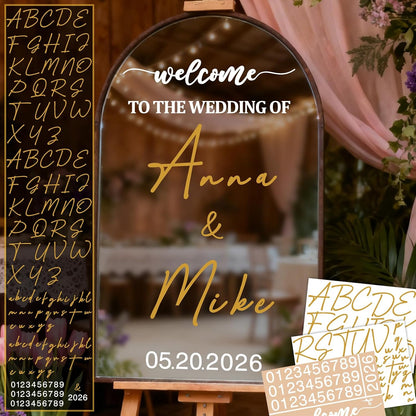 Custom Name Welcome to Our Wedding Signs Personalized Wedding Mirror Decals Selfie Mirror Decal for Wedding Entry Reception Display Golden Date Marriage DIY Vinyl Lettering Welcome Party Decoration