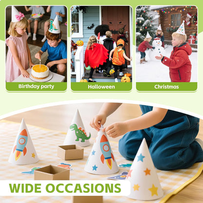 WEOXPR White Paper Party Hats for Birthday,Decorative Bulk Cone Hat for Adults Art DIY, Halloween Supplies（10/20/40/60）