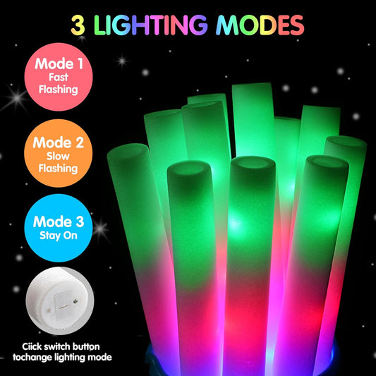 JOYIN 24 PCS LED Light Up Foam Sticks, Glow Sticks Party Favors Bulk with 3 Modes Color Flashing Glow Party Supplies for Spooky Celebrations, Wedding, Camping, Birthday, Raves, Carnival