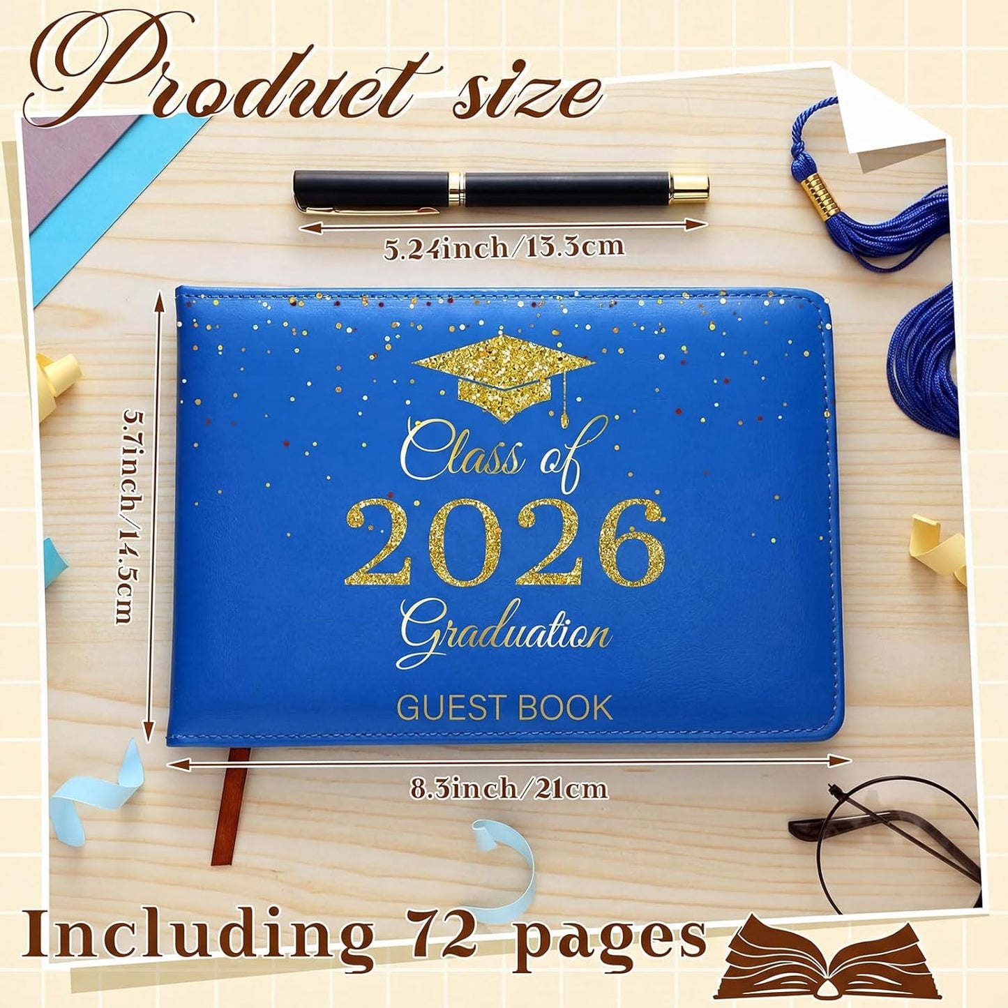 Frienda 2026 Graduation Guest Book Leather Guest Sign in Book with Pen Graduation Party Favors Congratulation Graduates Signature Books(Class of 2026,Black, Gold)