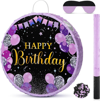 Sinmoe Birthday Piñata with Stick Blindfold and Confetti Large Piñata for Adult Men Women Birthday Party Supplies Decoration Wedding Anniversary(Black and Gold)