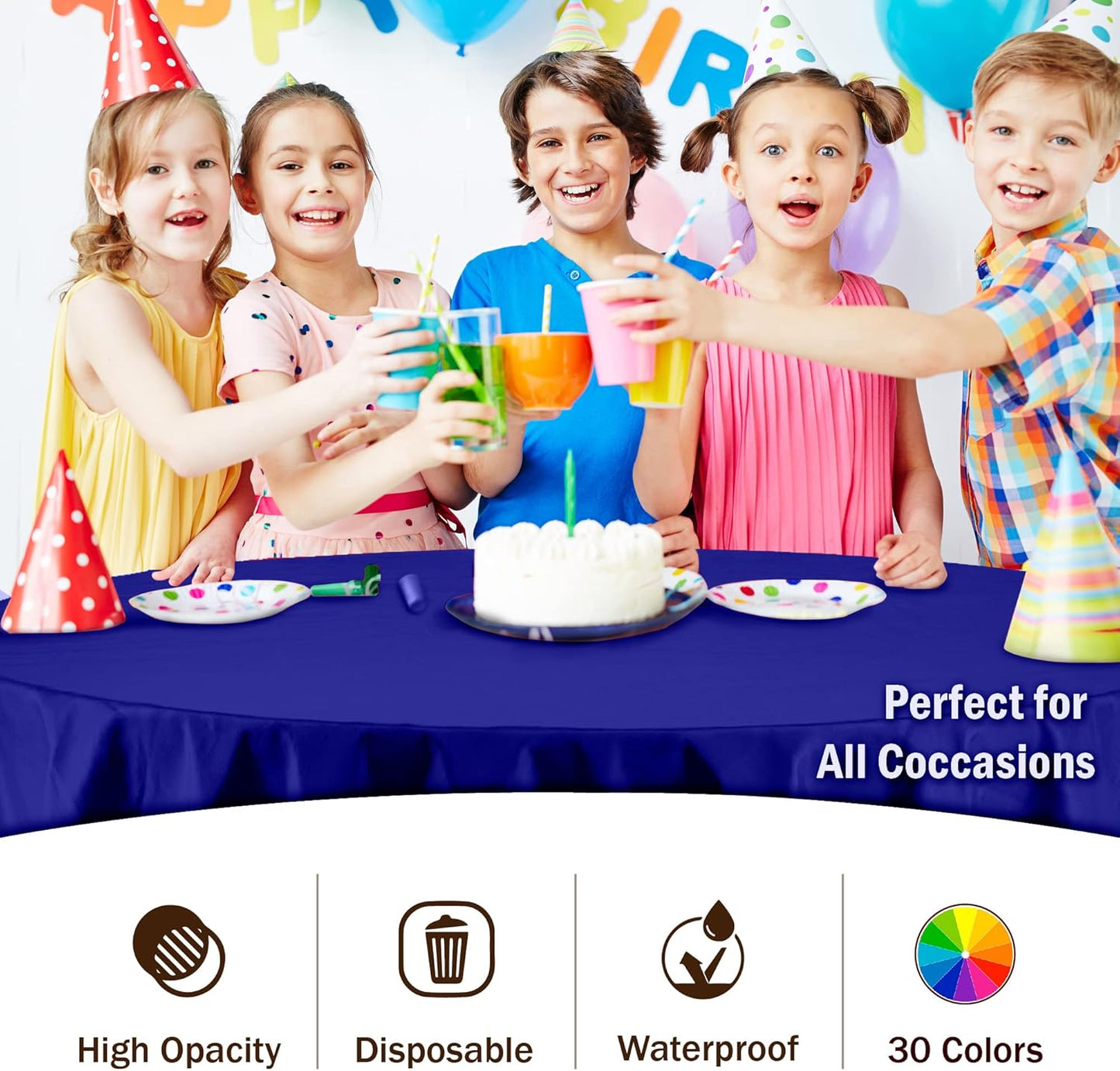 12-Pack Premium Plastic Tablecloth 54in. x 108in. Rectangle Table Cover - Dark Blue - Colors B