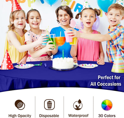 12-Pack Premium Plastic Tablecloth 54in. x 108in. Rectangle Table Cover - Dark Blue - Colors B