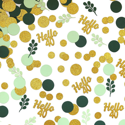 300PC Greenery Happy Birthday Confetti for Table Gold Glitter and Sage Green Birthday Party Decorations for Kids/Adult