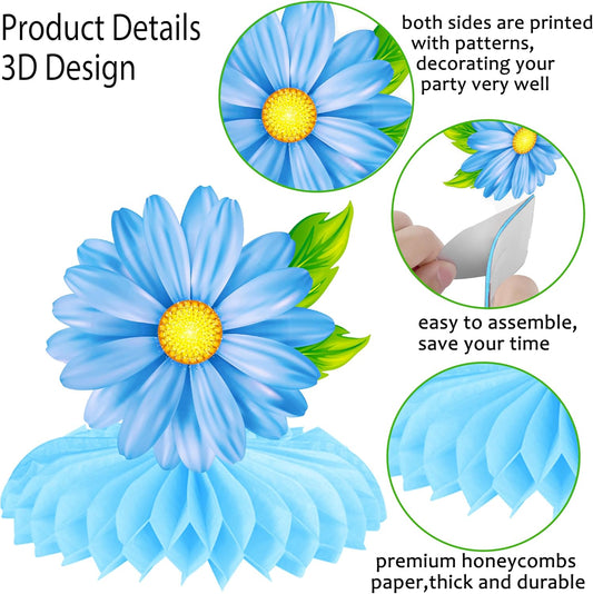 10pcs Summer Flower Honeycomb Centerpieces Multicolor Sunflower Daisy Table Decorations Floral Centerpiece Decor for Spring Summer Baby Shower Birthday Party Supplies