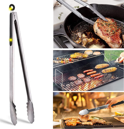 Hotec Stainless Steel Kitchen Tongs, Set of 2-9", Locking Metal Food Tongs for Cooking, Serving, BBQ, Grill Non-Slip Grip