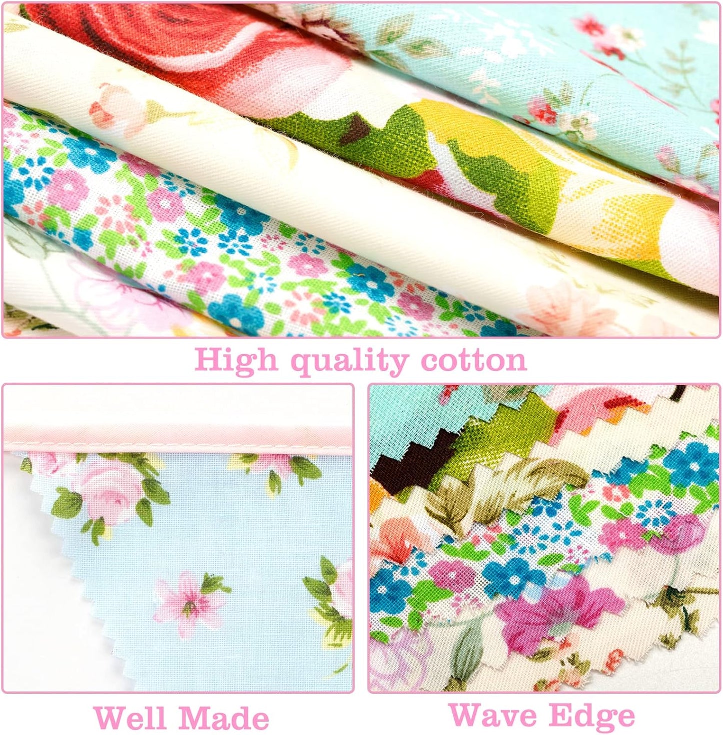 G2PLUS 39Ft Triangle Bunting Banner, 42Pcs Pink Floral Garland Pennant Banner, Reusable Cotton Triangle Flags Party Decoration for Birthday, Wedding, Garden Tea Party, Baby Shower, Room Decor