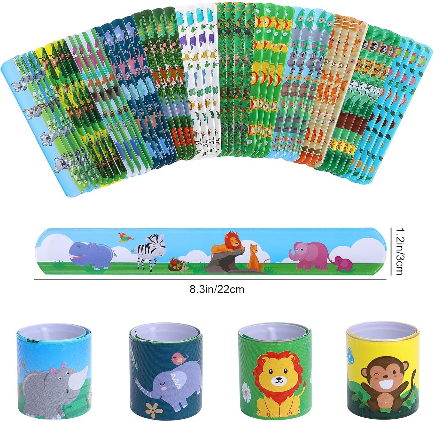 TAOVEN 48 PCS Slap Bracelets Wristbands for Jungle Safari Party Favors, Safari and Jungle Theme Party Decoration Tools