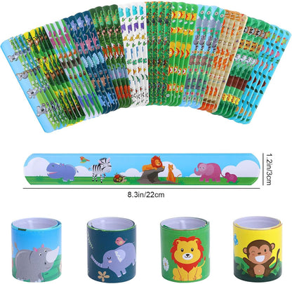 TAOVEN 48 PCS Slap Bracelets Wristbands for Jungle Safari Party Favors, Safari and Jungle Theme Party Decoration Tools
