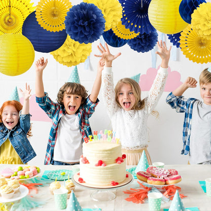 Tissue Paper Pom Poms - 23 PCS Dusty Blue Paper Flowers Pom Pom Kit Circle Dot Party Banner Hanging Swirl Party Decorations for Wedding Birthday Baby Shower Bridal Shower Tea Party