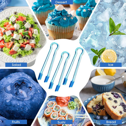 LemonRoad 10 Pcs Plastic Buffet Serving Tongs, 6.3 Inches Clear Kitchen Tongs Mini Small Disposable Serving Utensil for Party Food Ice Salad Buffet Appetizer Catering Barbecue Cookies(Clear Blue)