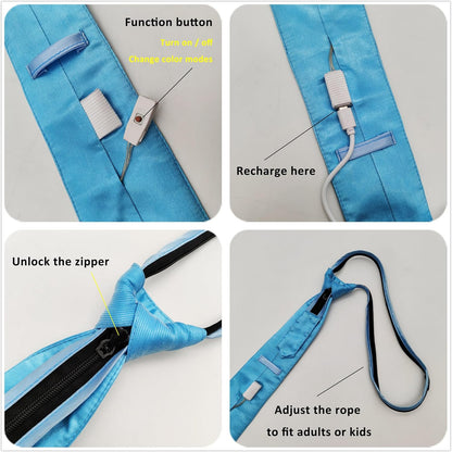 LED Neck Ties for Men Party Fiber Optic Light Up Necktie Bar Rave Funny Glow Clothes Accessories for Adults Women