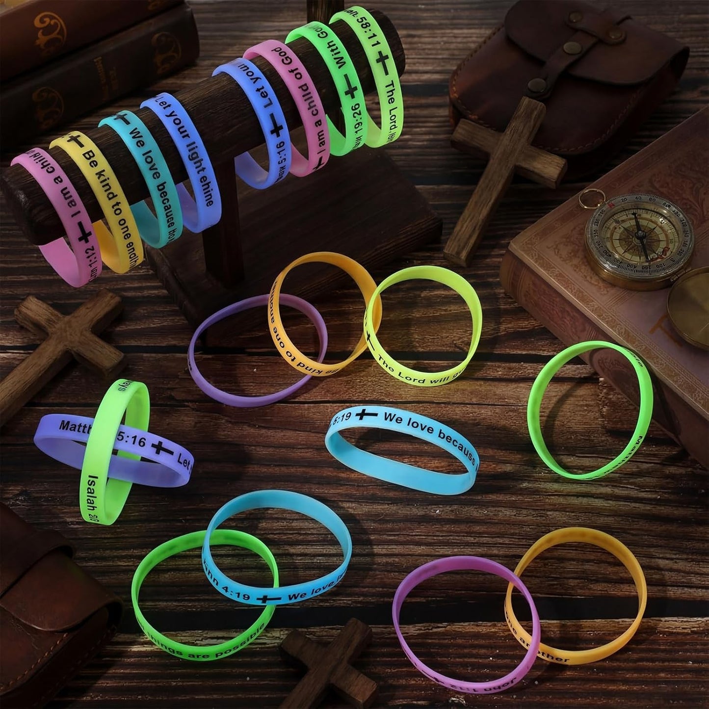 Tondiamo 60 Pcs Vbs 2026 Glow in The Dark 8'' Christian Wristbands Bulk, John 3:16 Bible Verse Luminous Bracelet with Scripture Words Christian Gift for Missionaries Religious Church (Stylish)