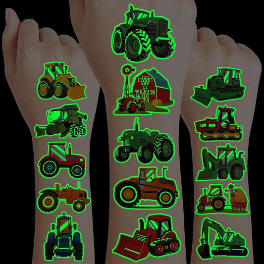 96 PCS Tractor Farm Farmhouse Pre-Cut Temporary Tattoos for Kids | Super Cute Theme Birthday Party Favors, Supplies, Decorations, Green Red Fake Tattoo Stickers (Multiple)