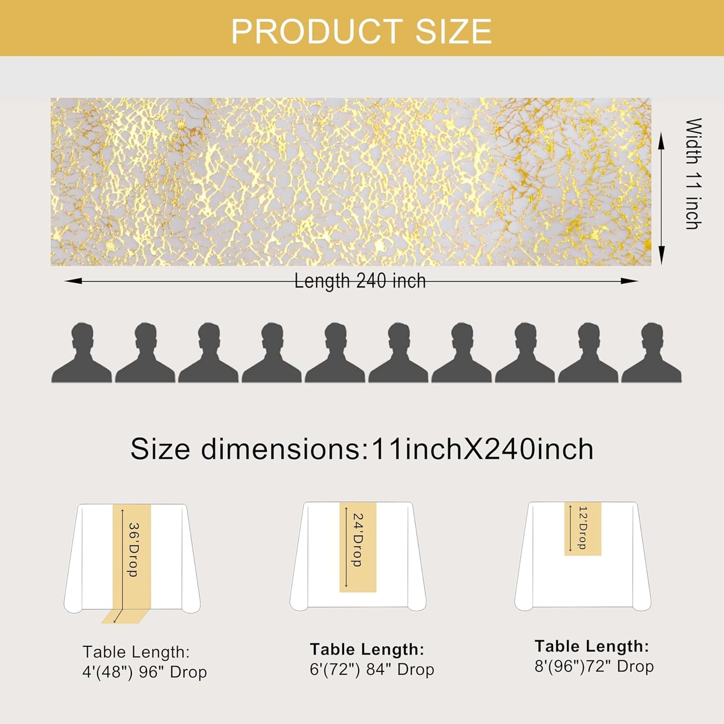Snowkingdom 2 Pieces Gold Table Runner, Sequin Glitter Foil Metallic Thin Mesh Runner Roll 11"x108", Gold Table Decorations for Event Party, Wedding, Birthday Party, Christmas