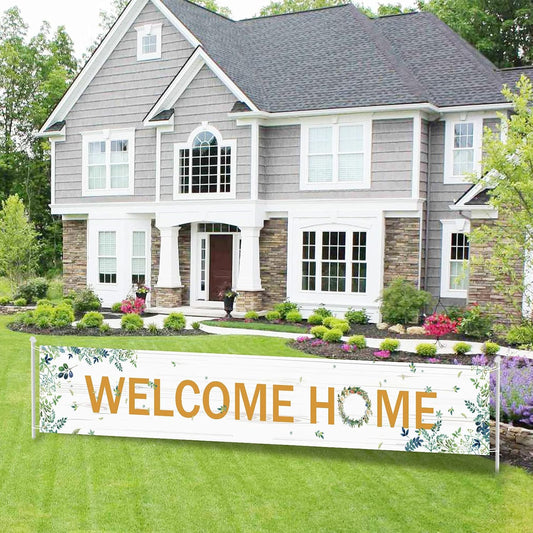 Welcome Home Sign, Housewarming Party Decor, Spring/Summer Floral Welcome Banner for Yard, 9.8ft x 1.6ft